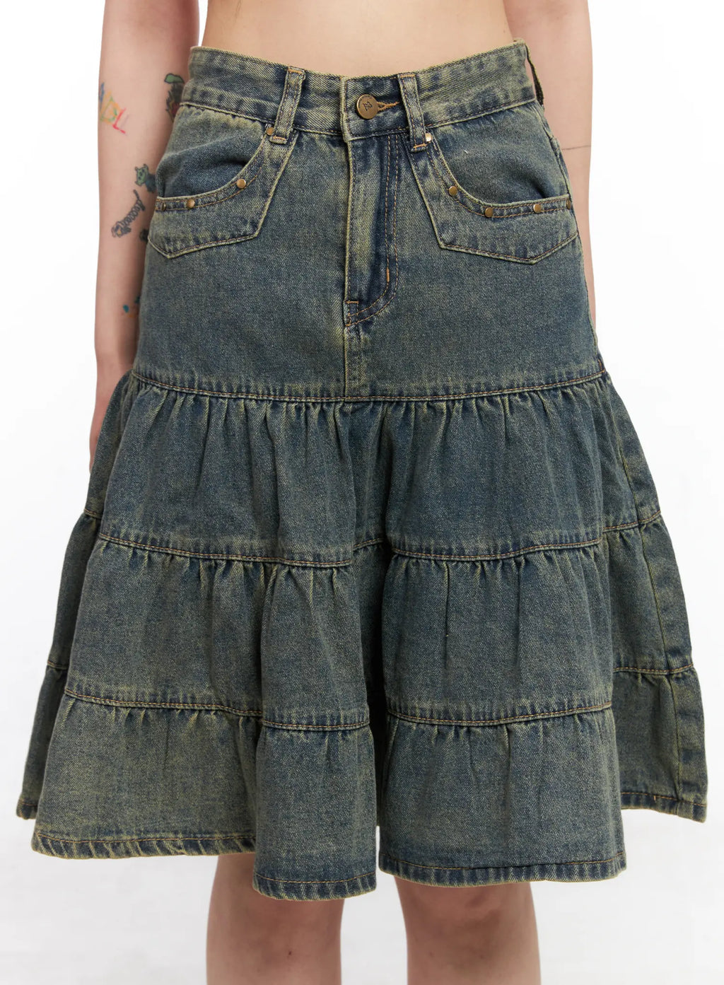 Tiered Vintage Denim Midi Skirt CO507