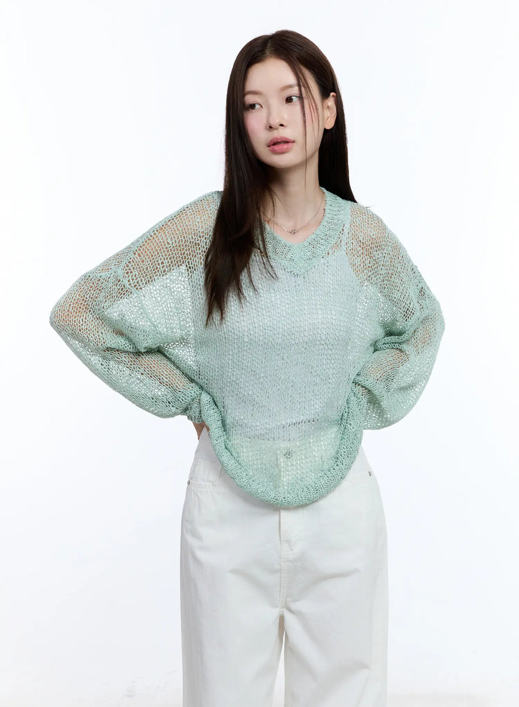 Sheer V-Neck Sweater CU513