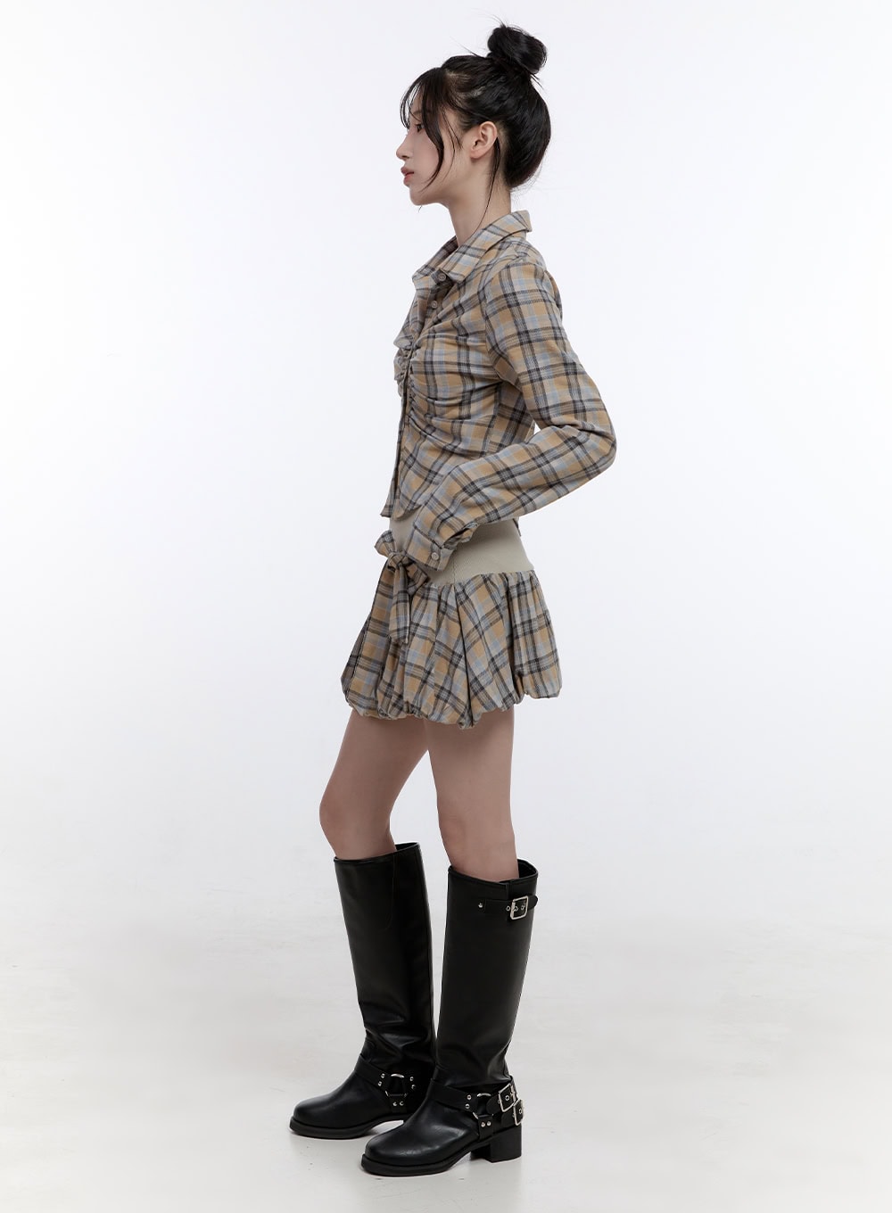 Shirred Crop Check Shirt CO418