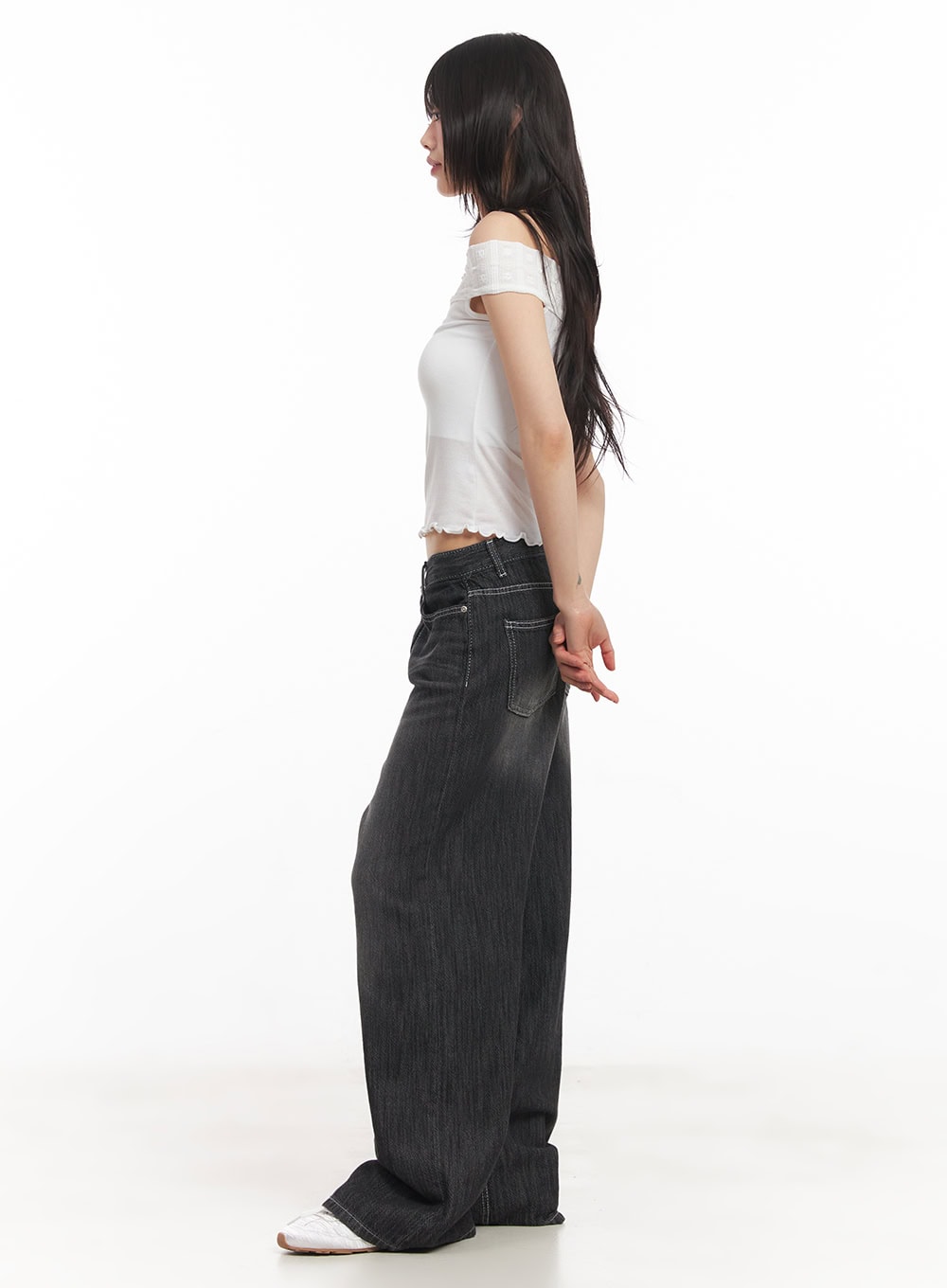 Luna Stitched Washed Wide-Leg Jeans CA523