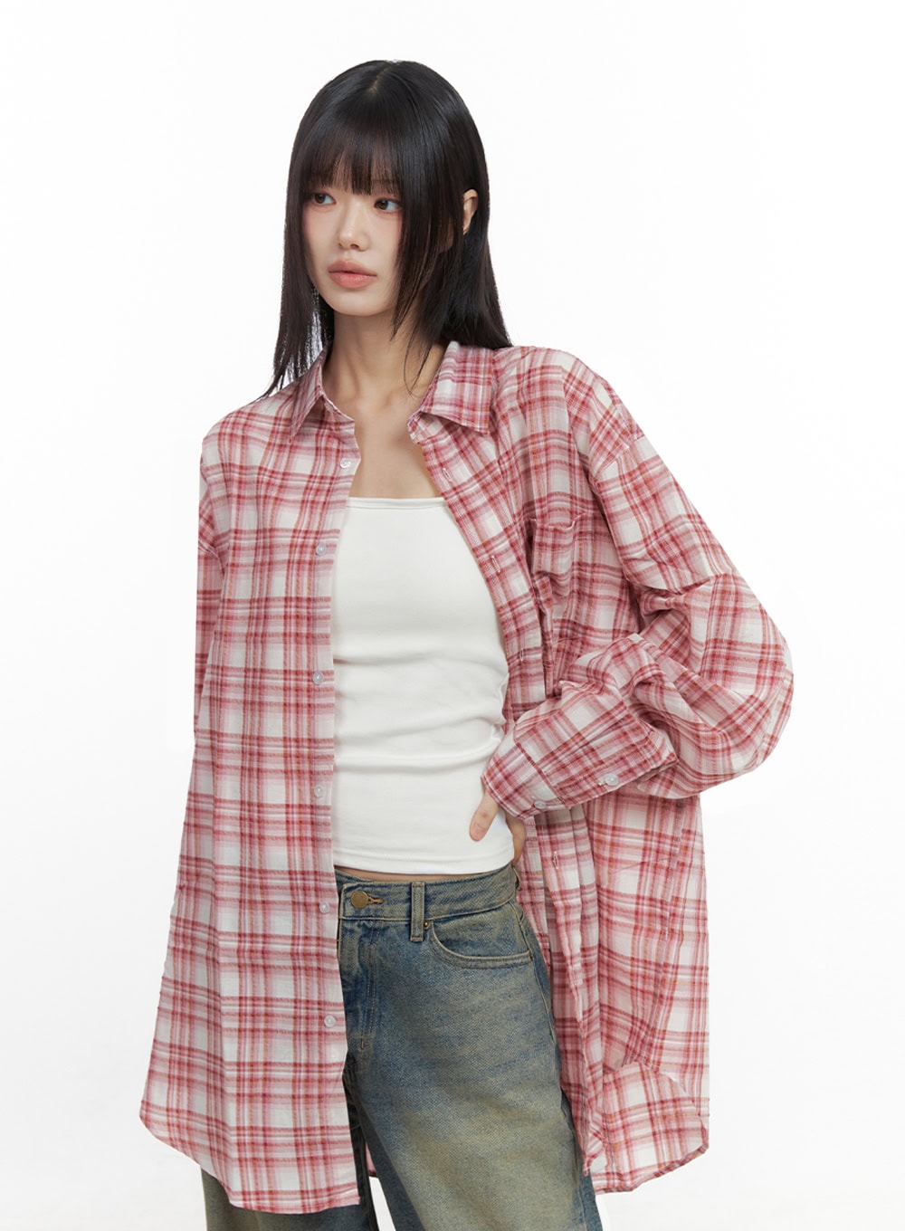 Checkered Cotton Oversized Shirt IO430