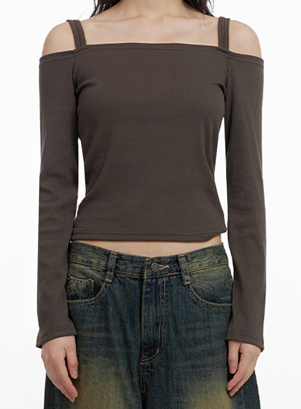 Strap Off-Shoulder Crop Top IO430