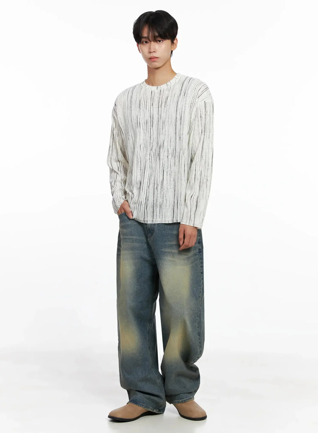 Men's Classic Blue Washed Wide-Leg Jeans IO516