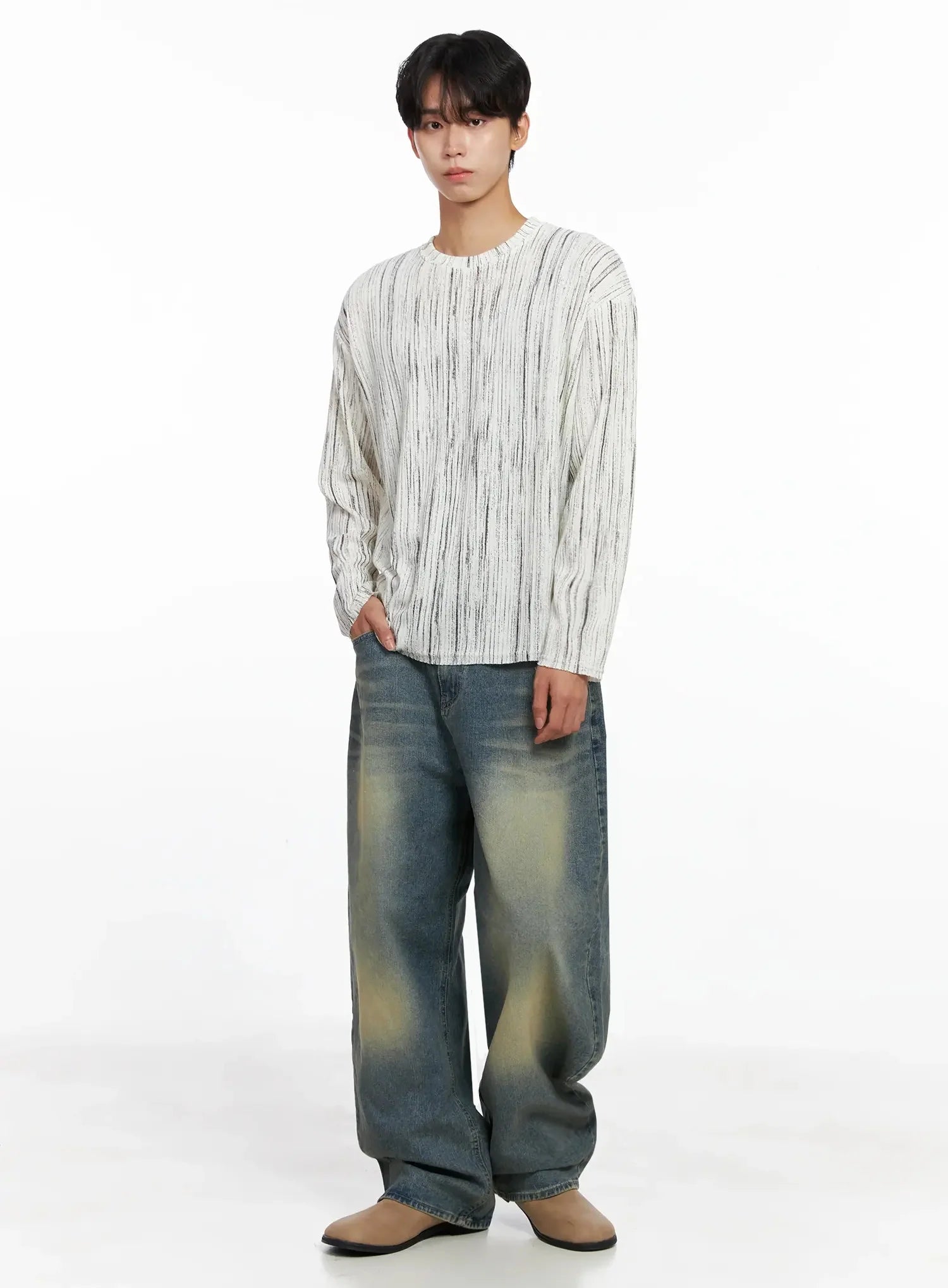 Men's Classic Blue Washed Wide-Leg Jeans IO516