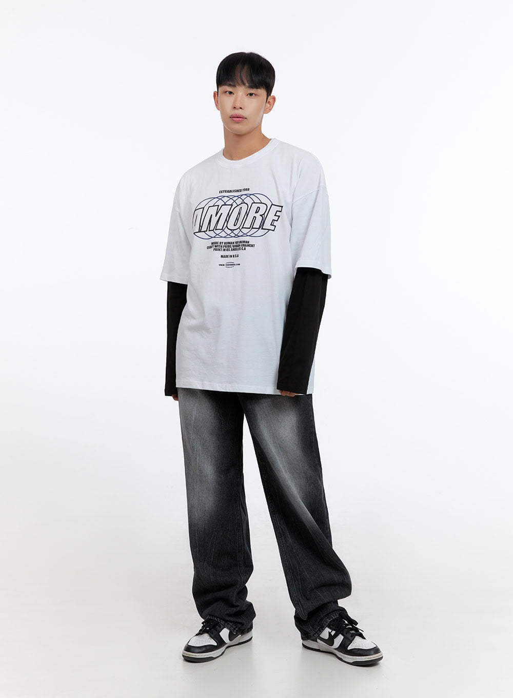 Men's Washed Black Denim Wide Jeans IS413