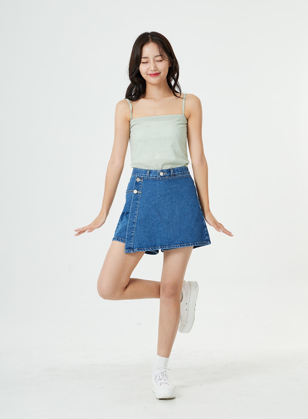 Button Wrap Cotton Denim Shorts BG25