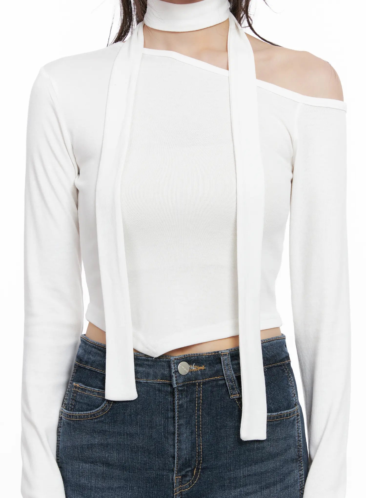 Off Shoulder Scarf Long Sleeve Top CG519