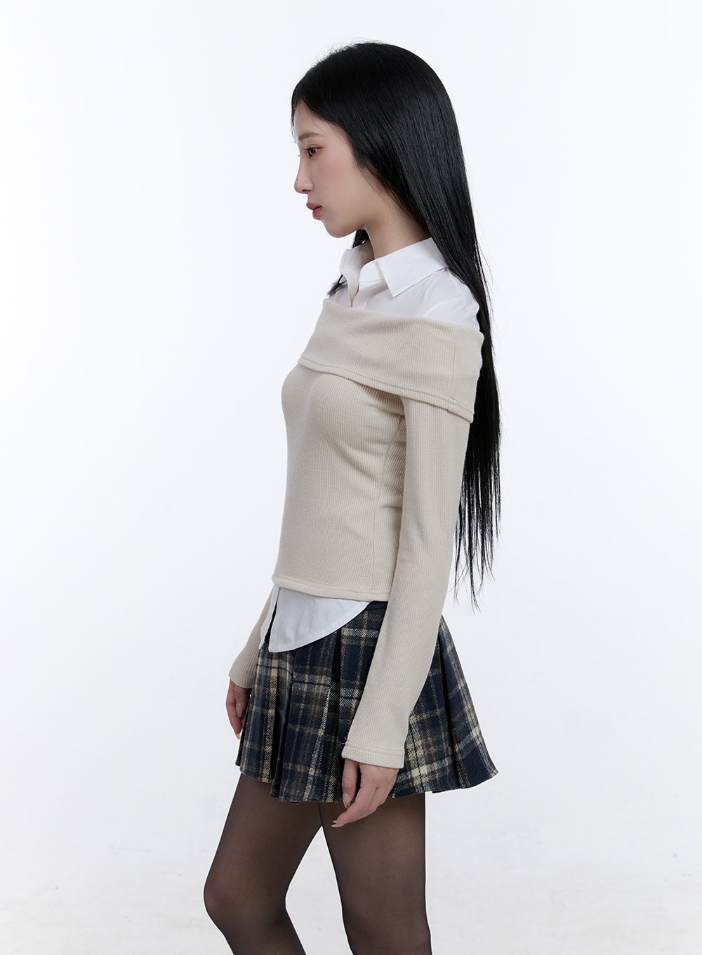 Ribbed Off-Shoulder Long Sleeve Top CD419