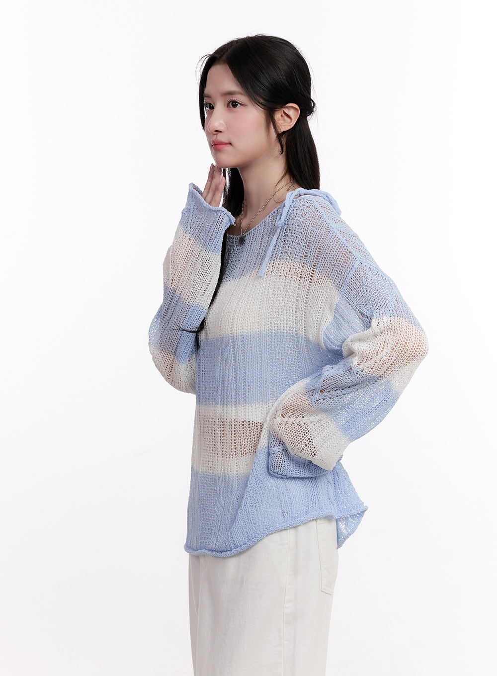 Mesh Ribbon Stripe Sweater CM527