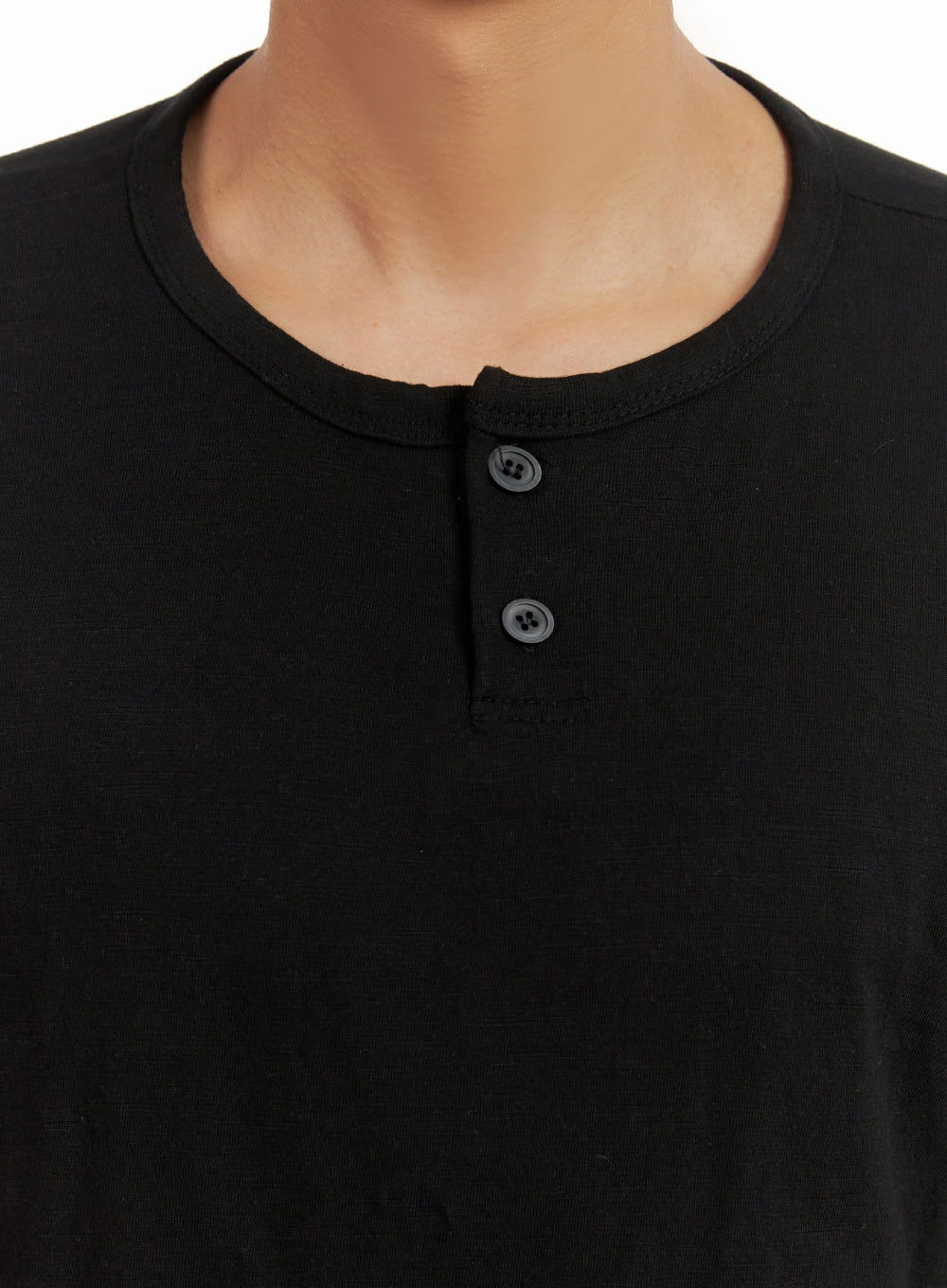 Men's Cotton Round Neck Button T-Shirt (Black) IU419