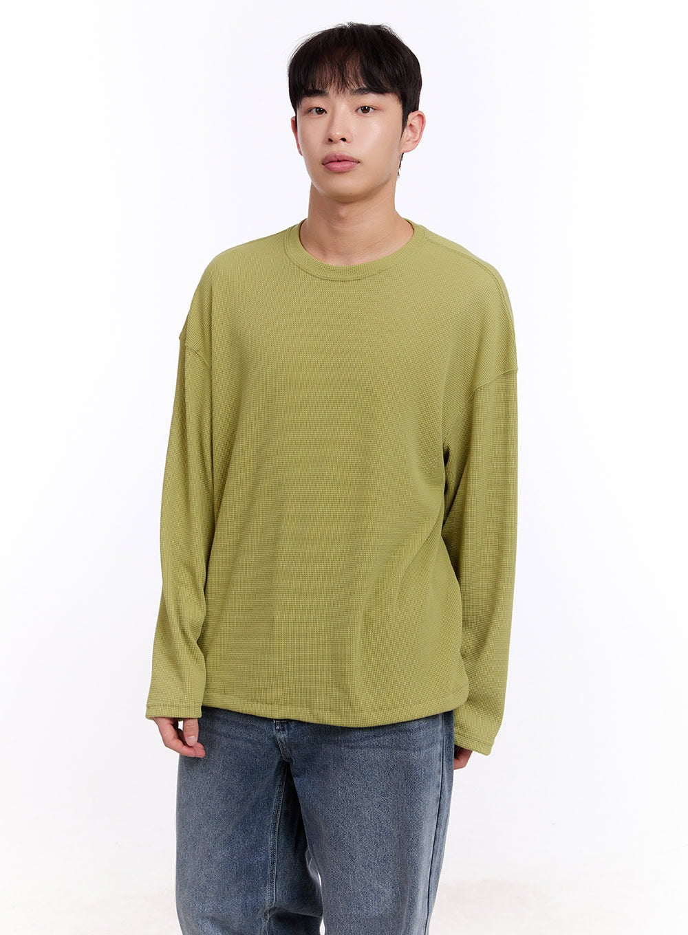 Men's Oversized Waffle-Knit Long Sleeve Tee IM512