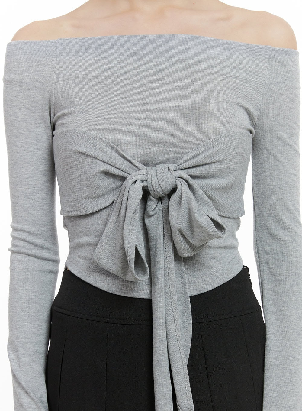 Ribbon-Tie Off Shoulder Crop Top CS412