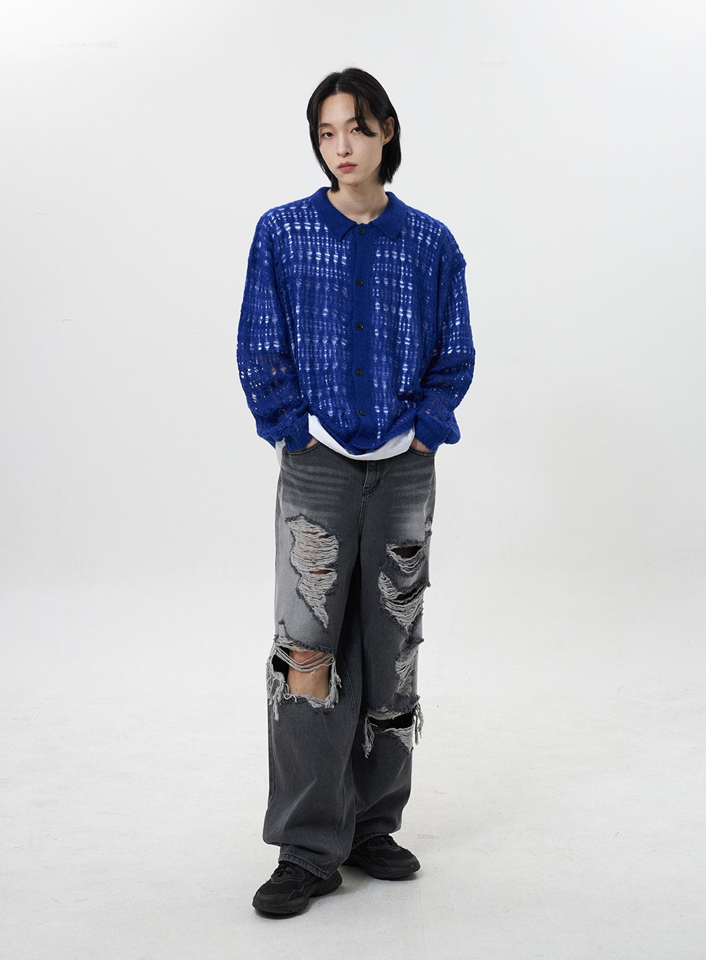 Wide Leg Ripped Jeans Unisex CY322