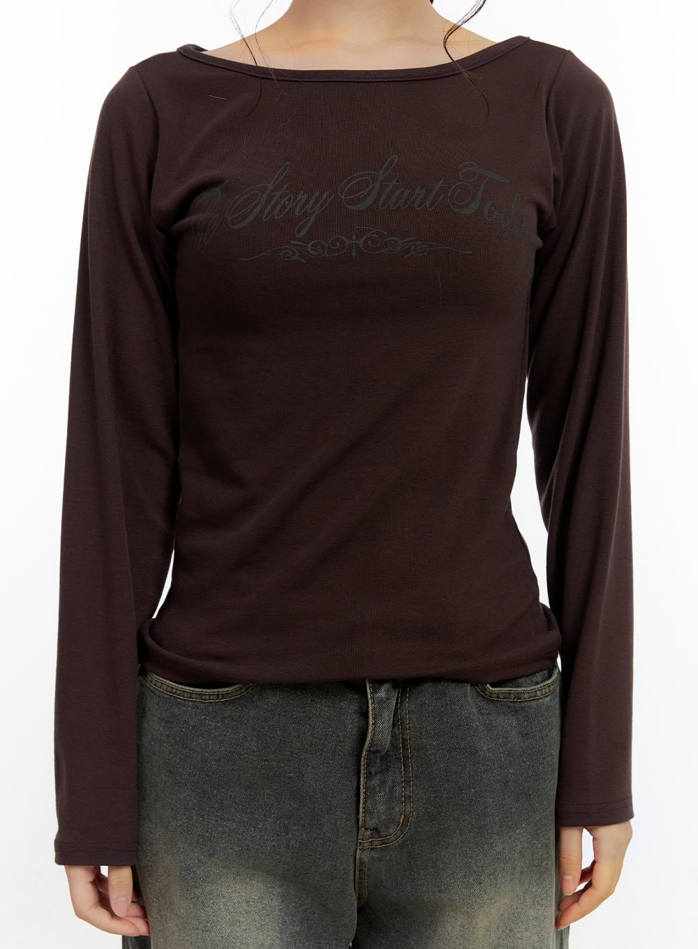 Printed Boat Neck Long Sleeve Shirt CN404