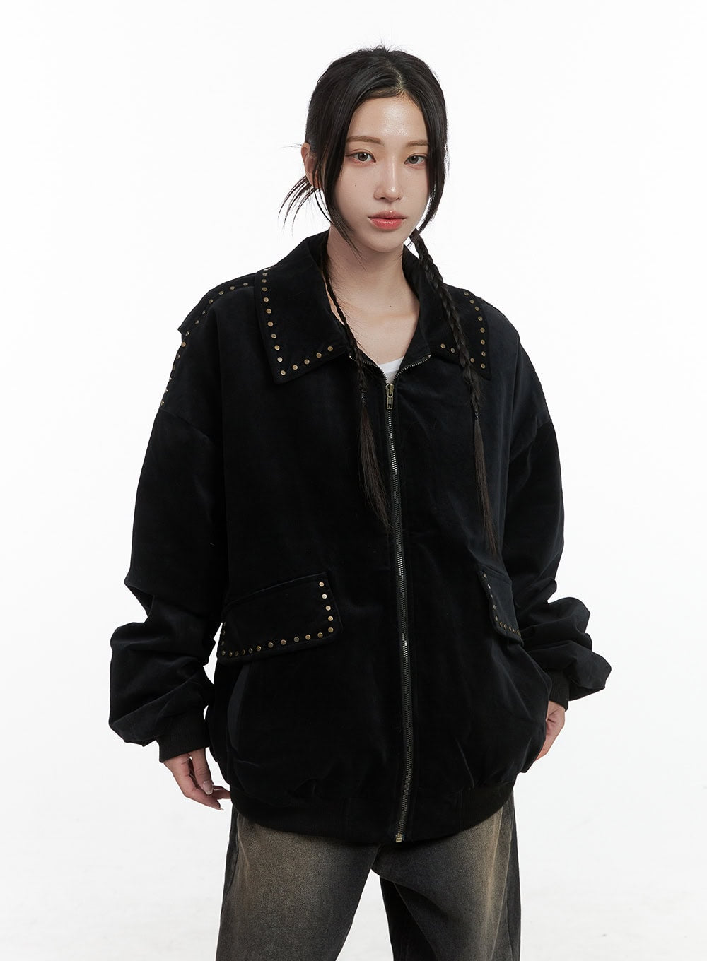 Studded Oversize Collar Jacket CO402