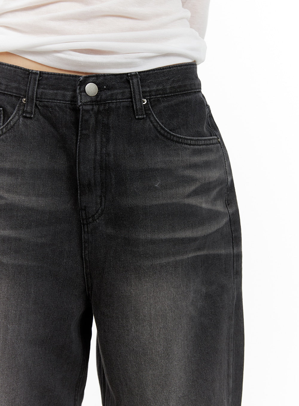 Pintuck Washed Denim Wide Leg Jeans CA419