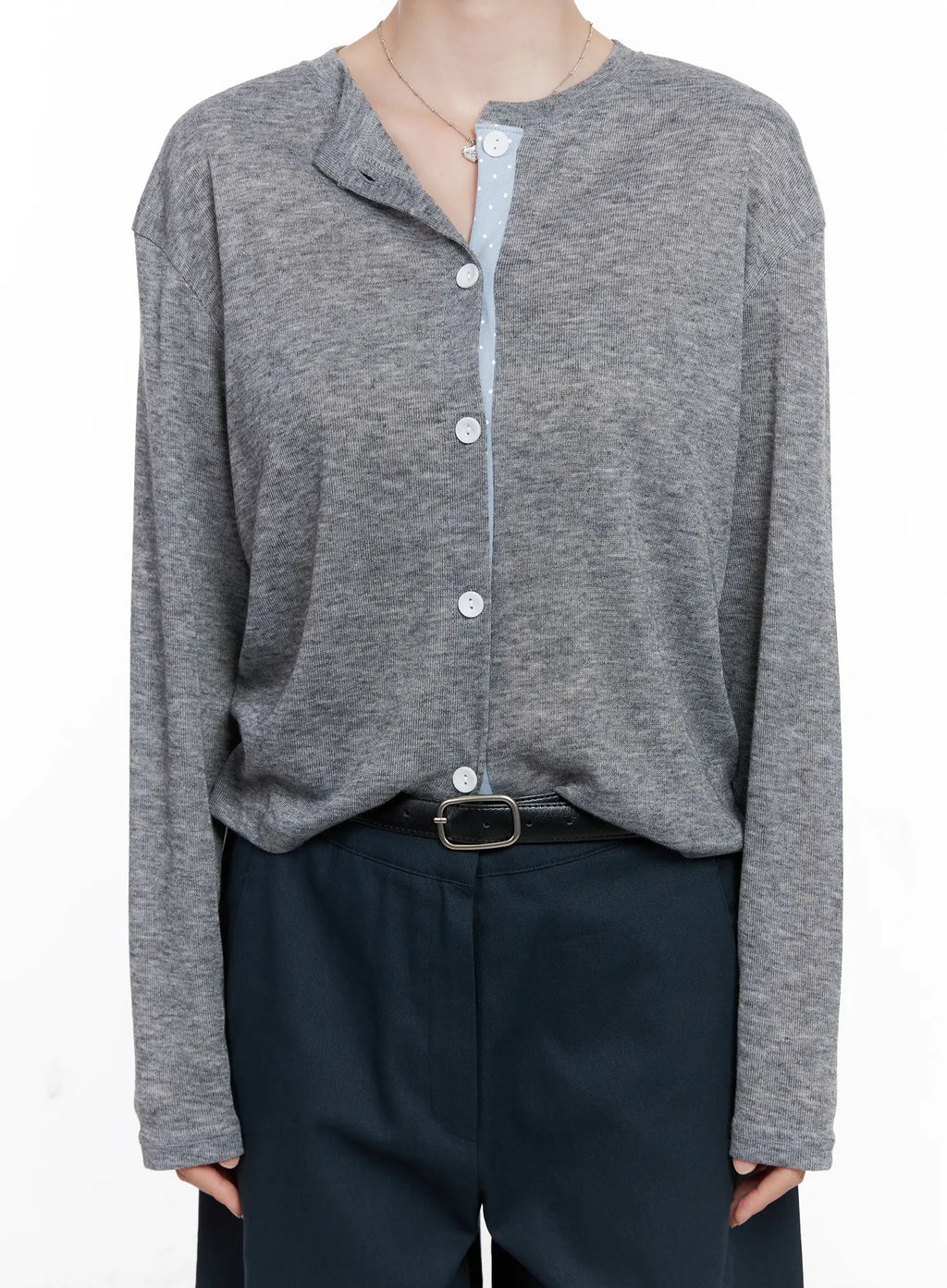 Polka-Dot Detail Button-Up Cardigan CG521