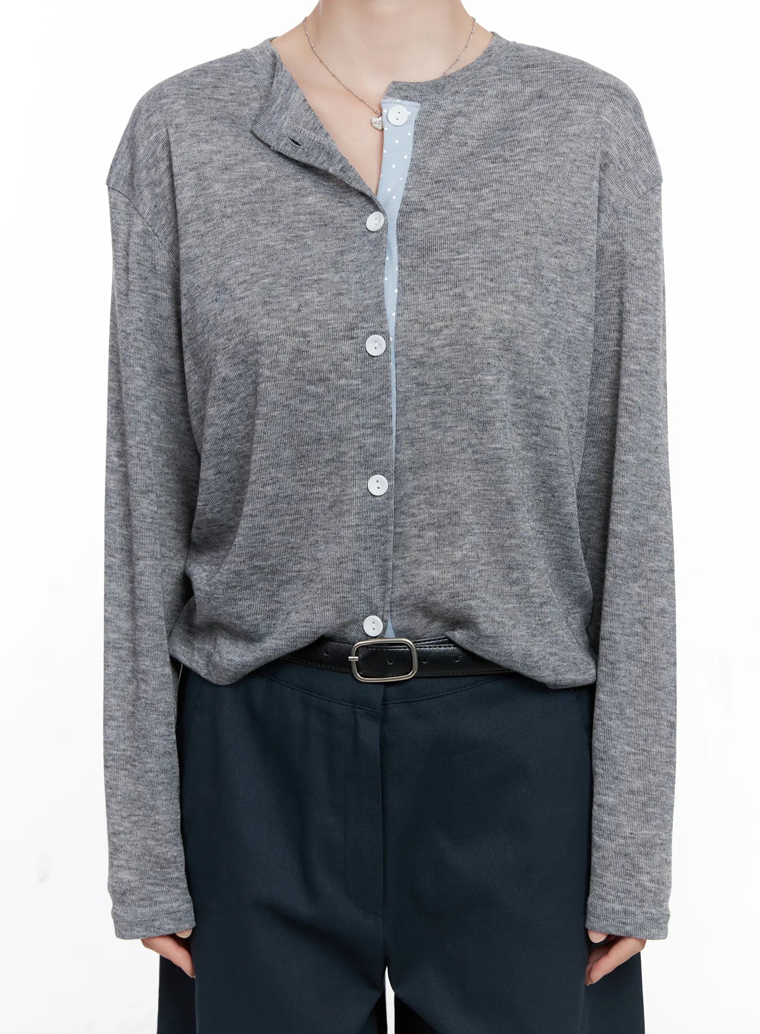 Polka-Dot Detail Button-Up Cardigan CG521