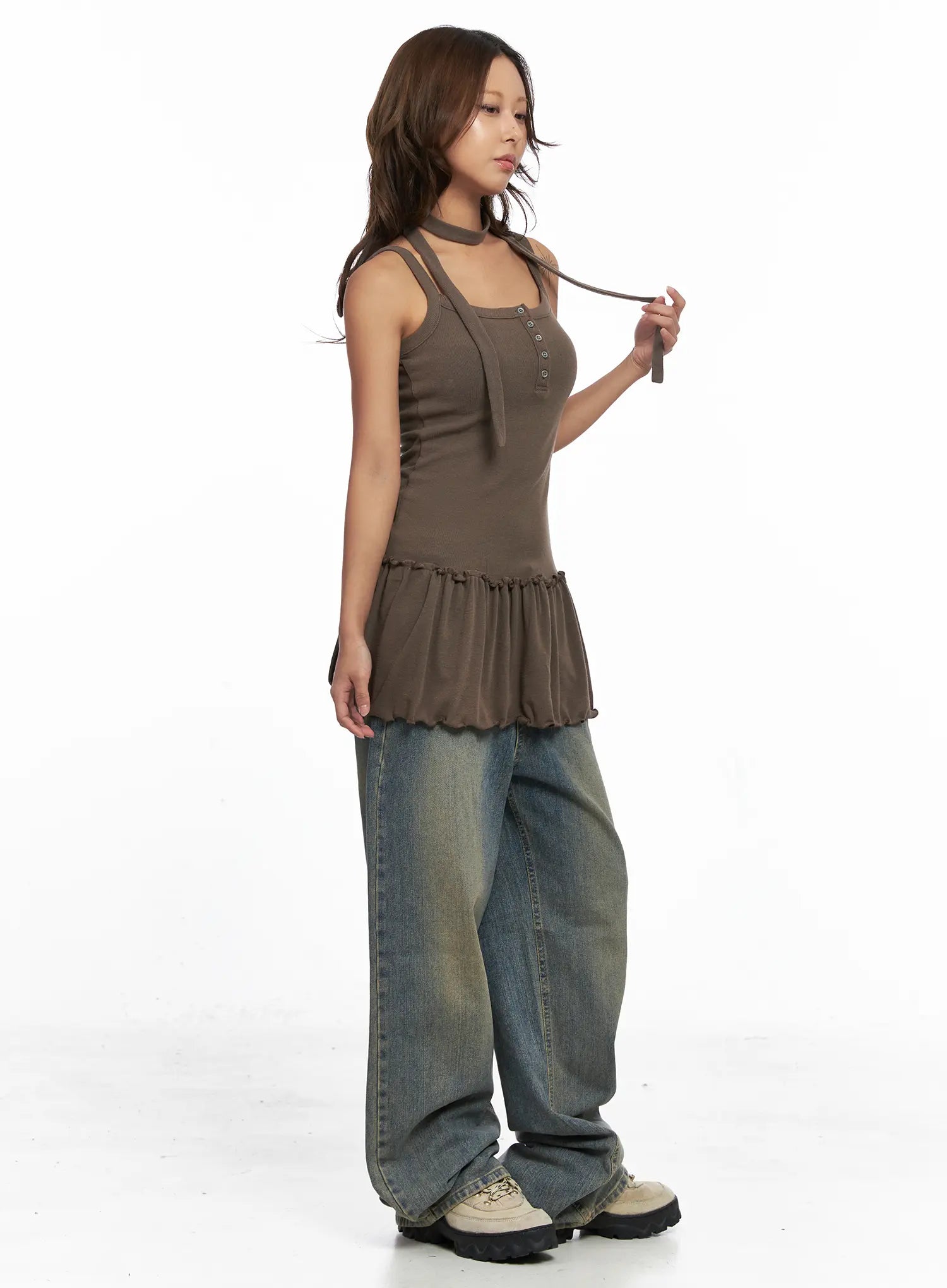 Ruffled Tank Top and Scarf Set CO513