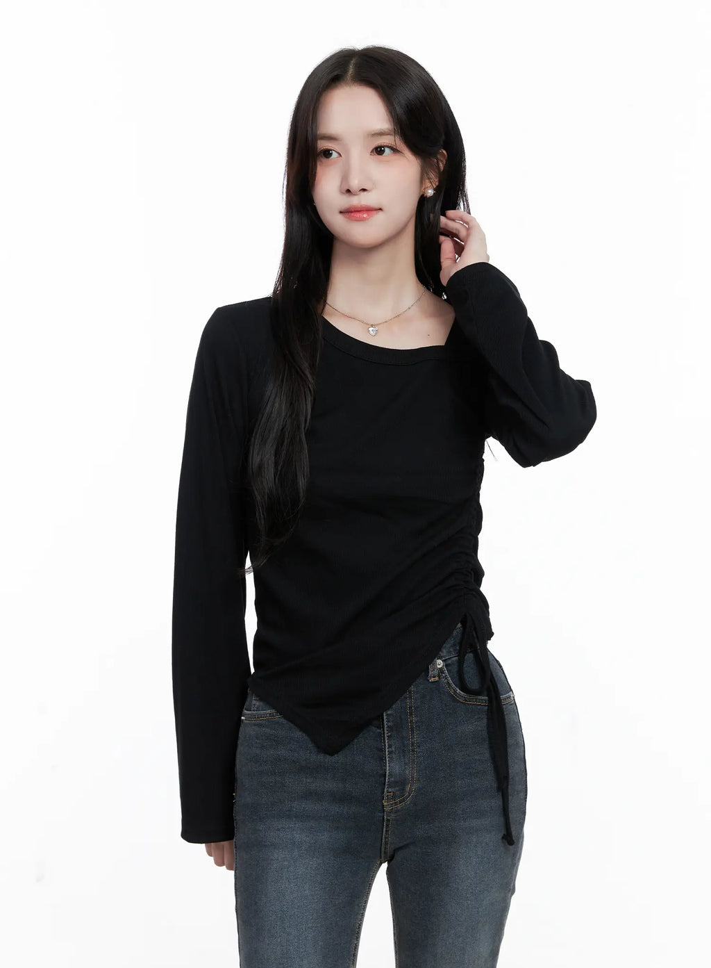 Asymmetrical Neck Ruched Top CS523