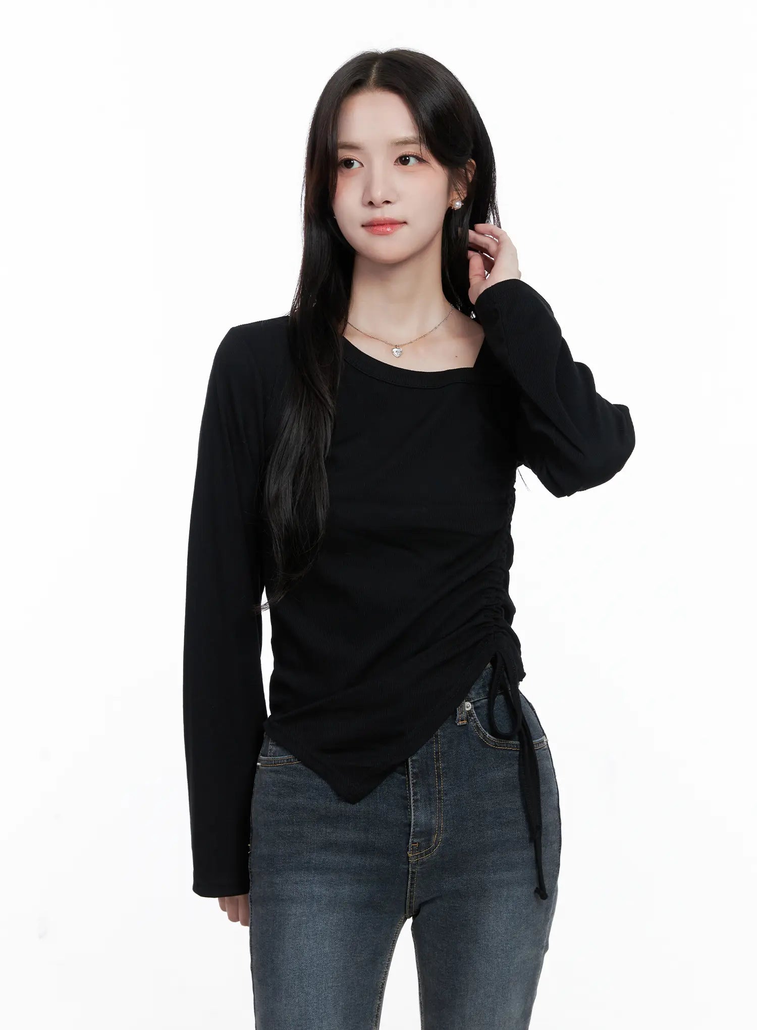 Asymmetrical Neck Ruched Top CS523