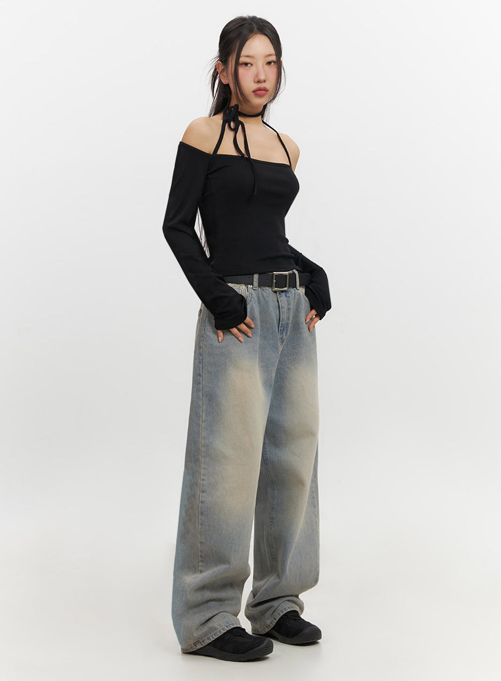 Kyla Washed Wide-Leg Baggy Jeans IF511