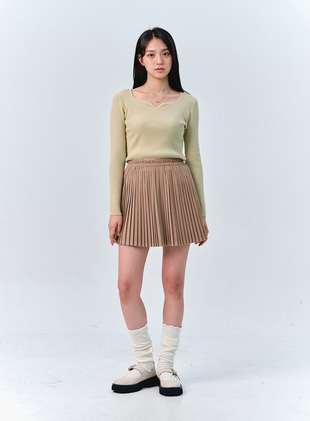 Solid Pleated Mini Skirt OO312