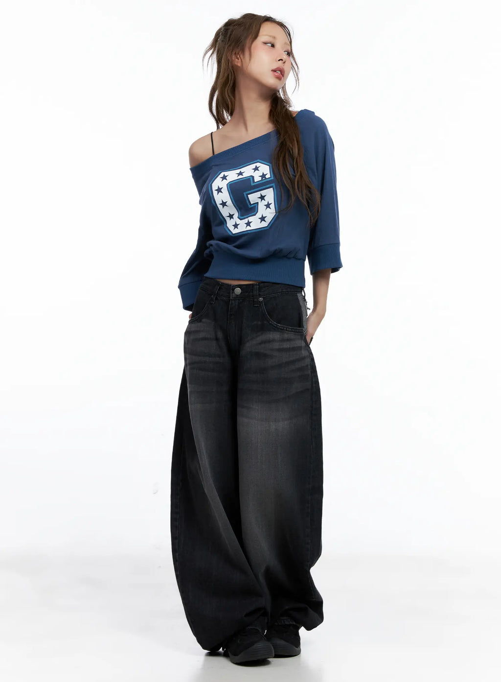 Suyeon Embroidered Baggy Denim Jeans CL510