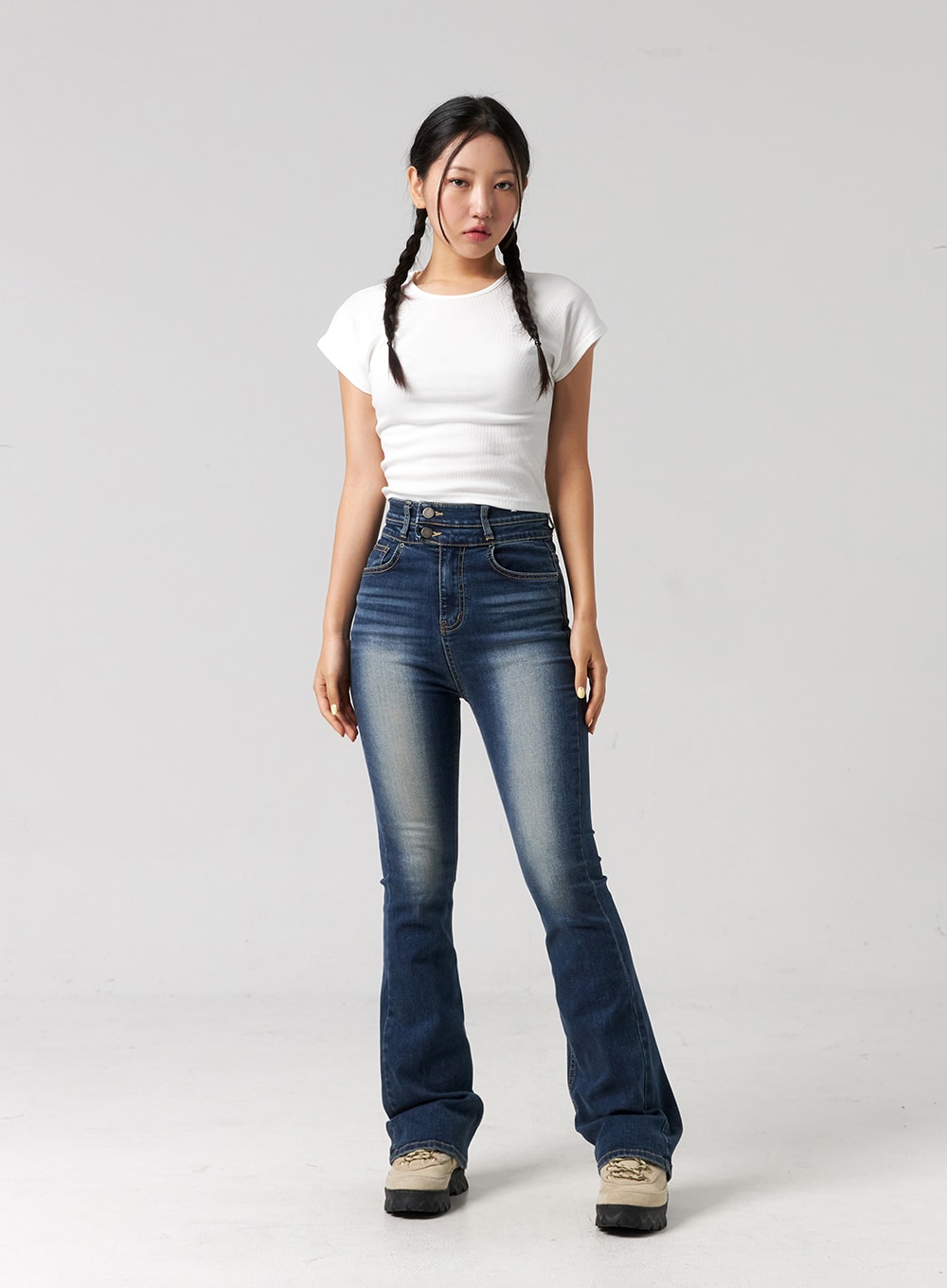 Washed Cotton Bootcut Jeans CG321