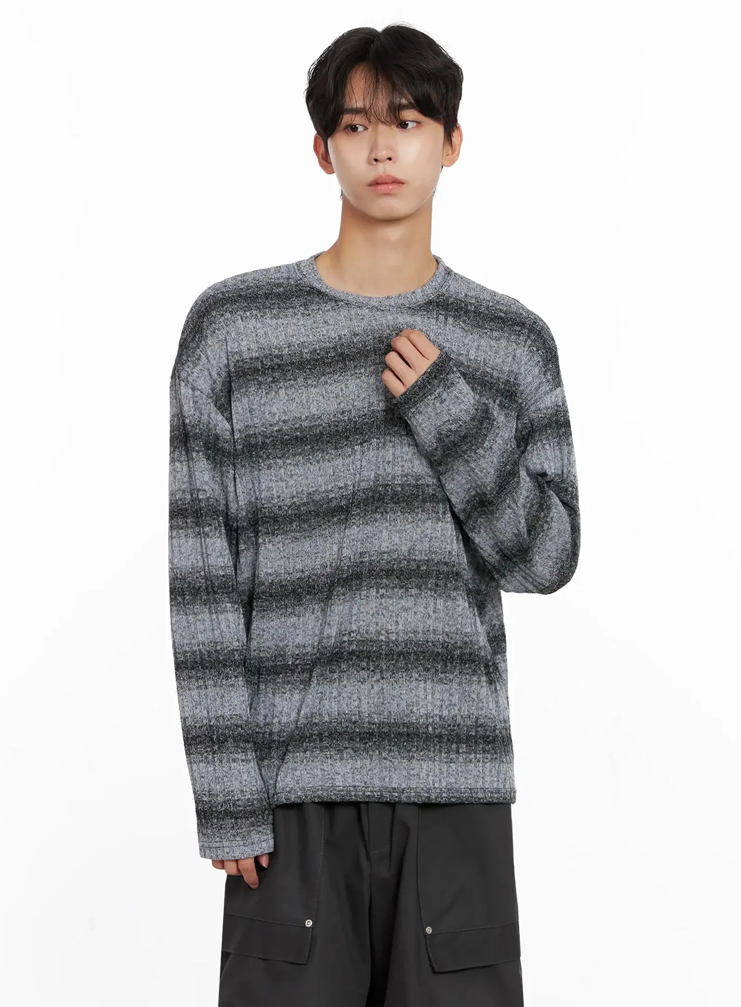 Men's Ribbed Striped Long Sleeve Shirt IO516