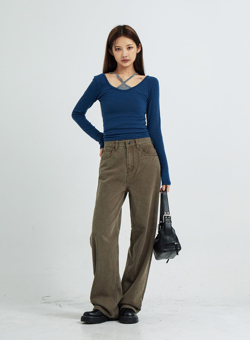 Caroline Long Sleeve Strip Top Set CS07