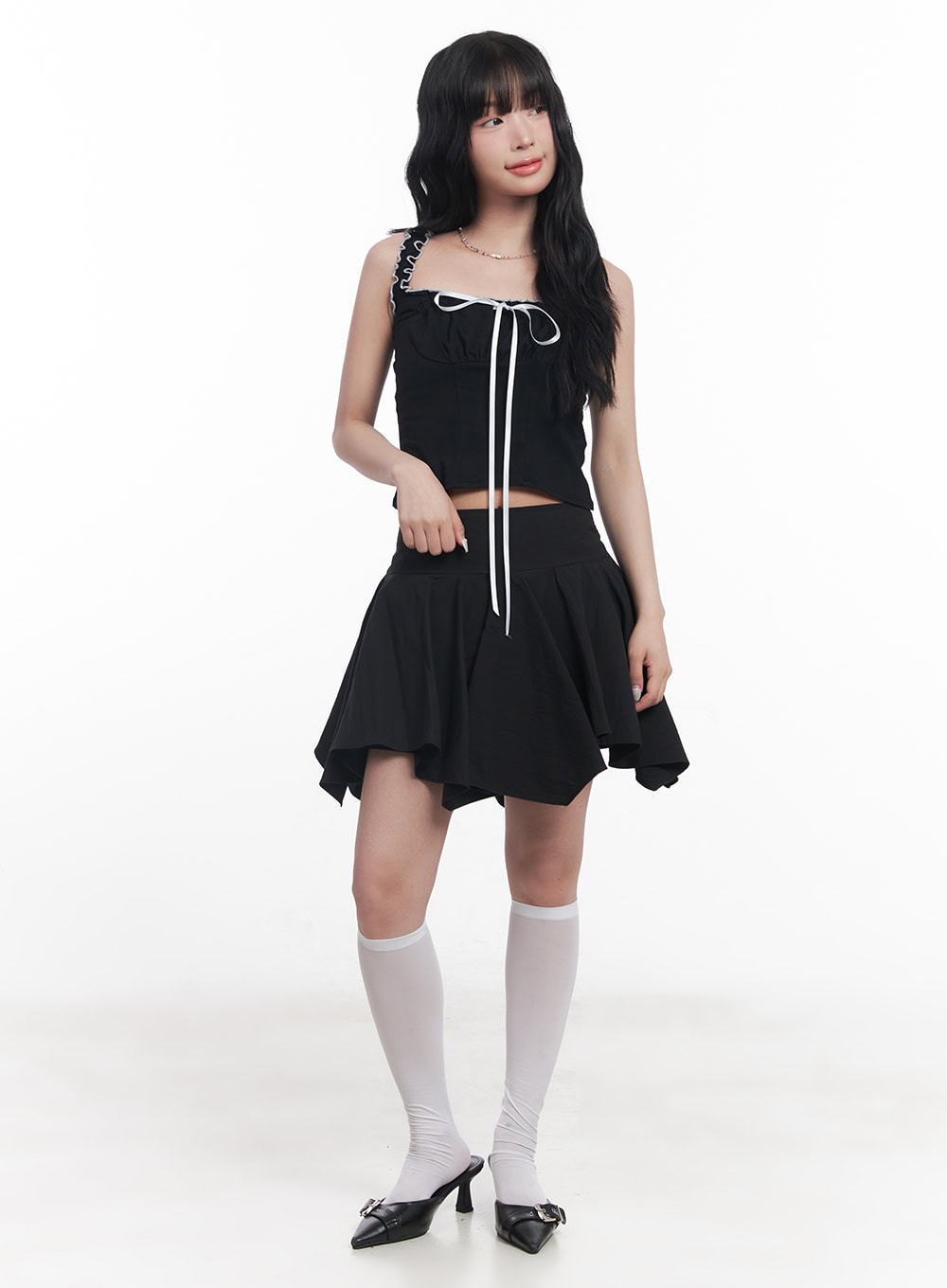 Shirred Ribbon Crop Tank Top CY527