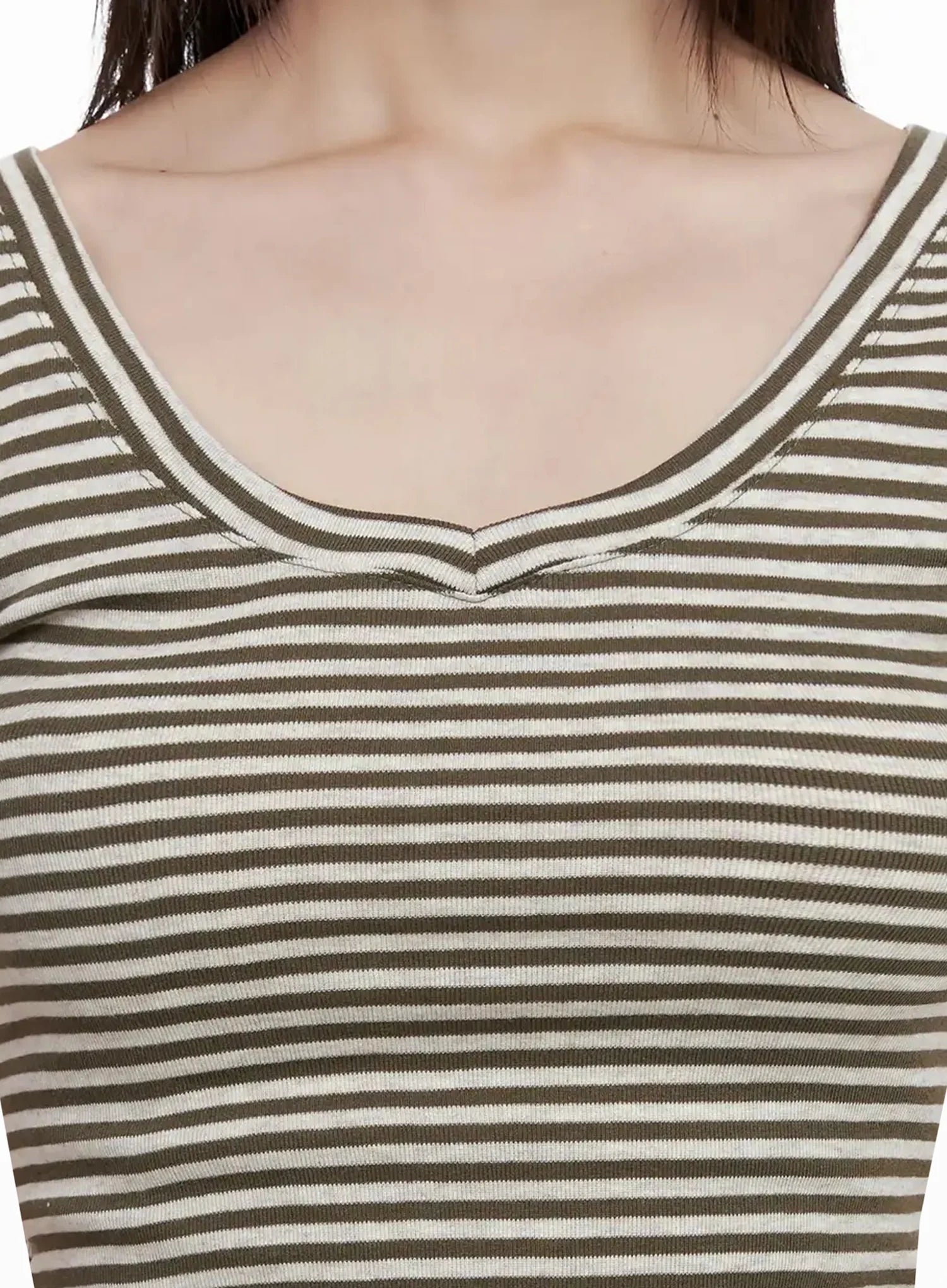 Striped V-Neck Short Sleeve Tee IL531