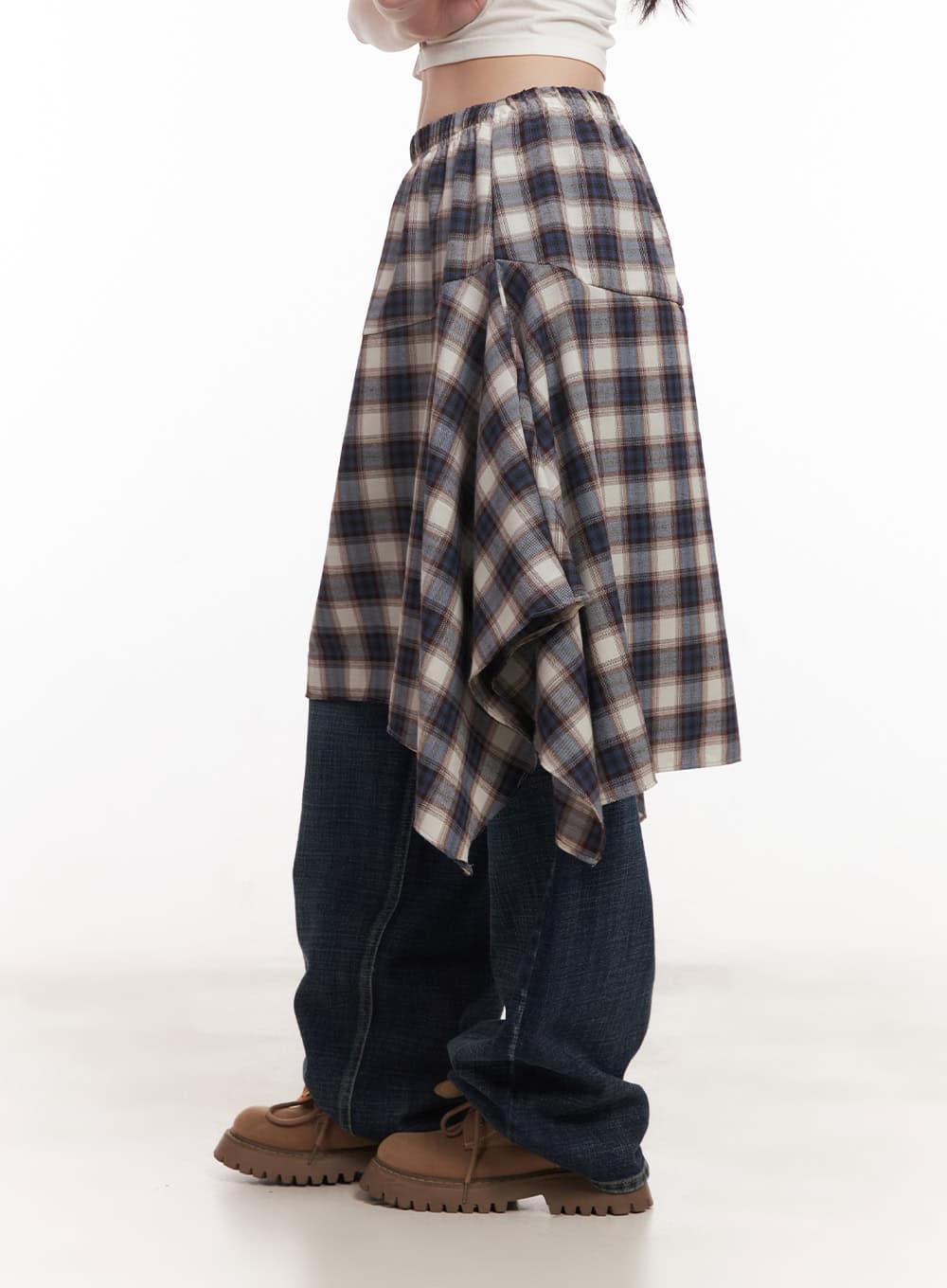 Checkered Ruffle Flare Midi Skirt CM518