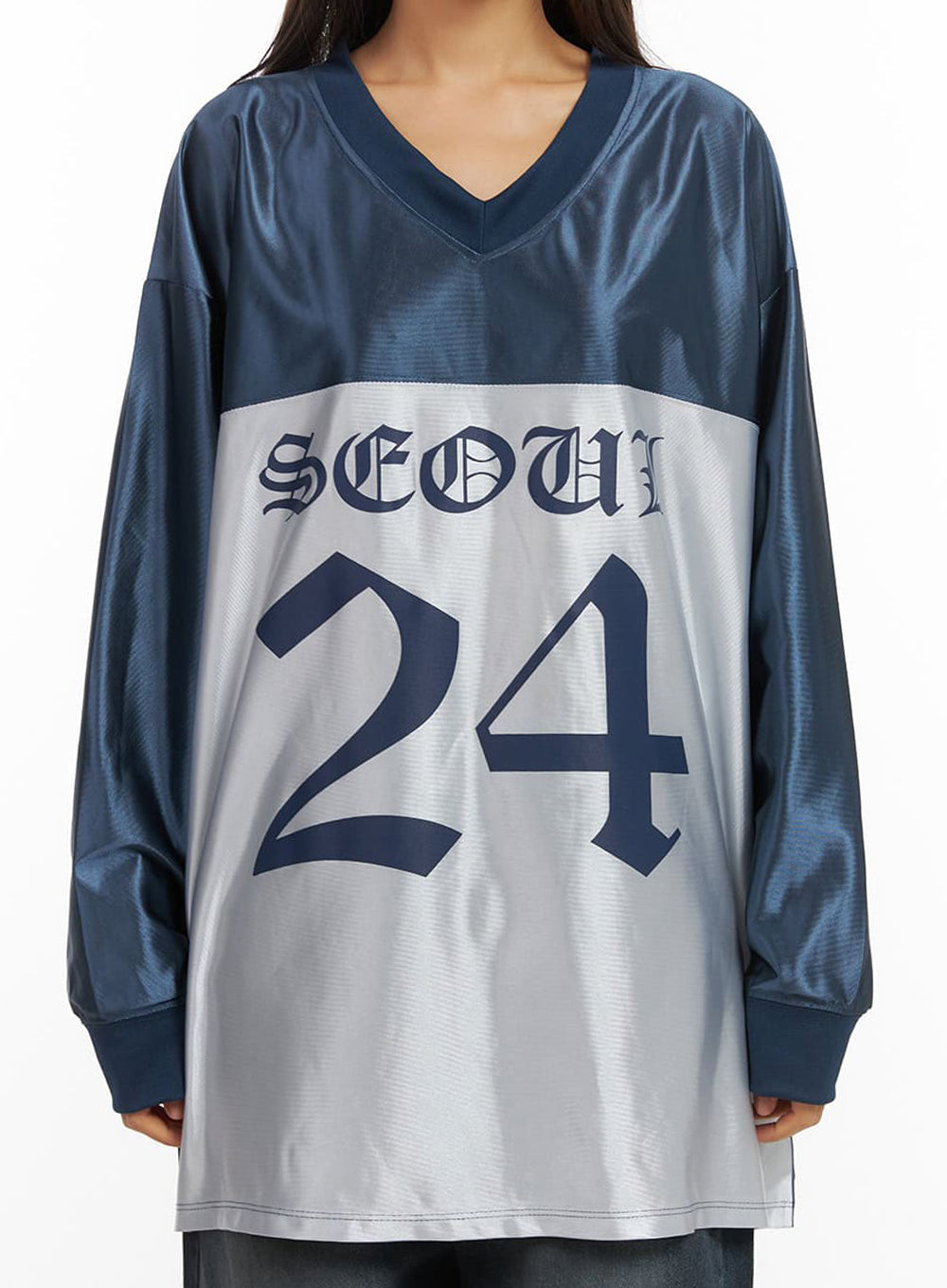 Dark Blue Lettered Poly Sweat V-Neck Hoodie IO409