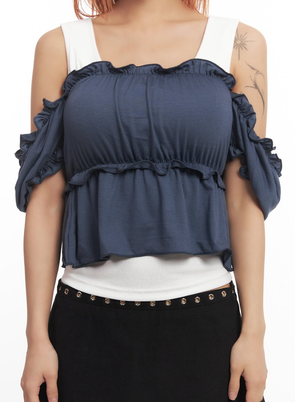 Frill Off-Shoulder Crop Blouse Top IA517