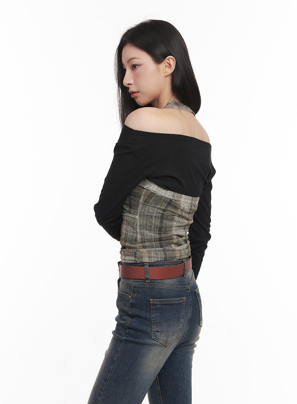 Plaid Sheer Halter Top CM517