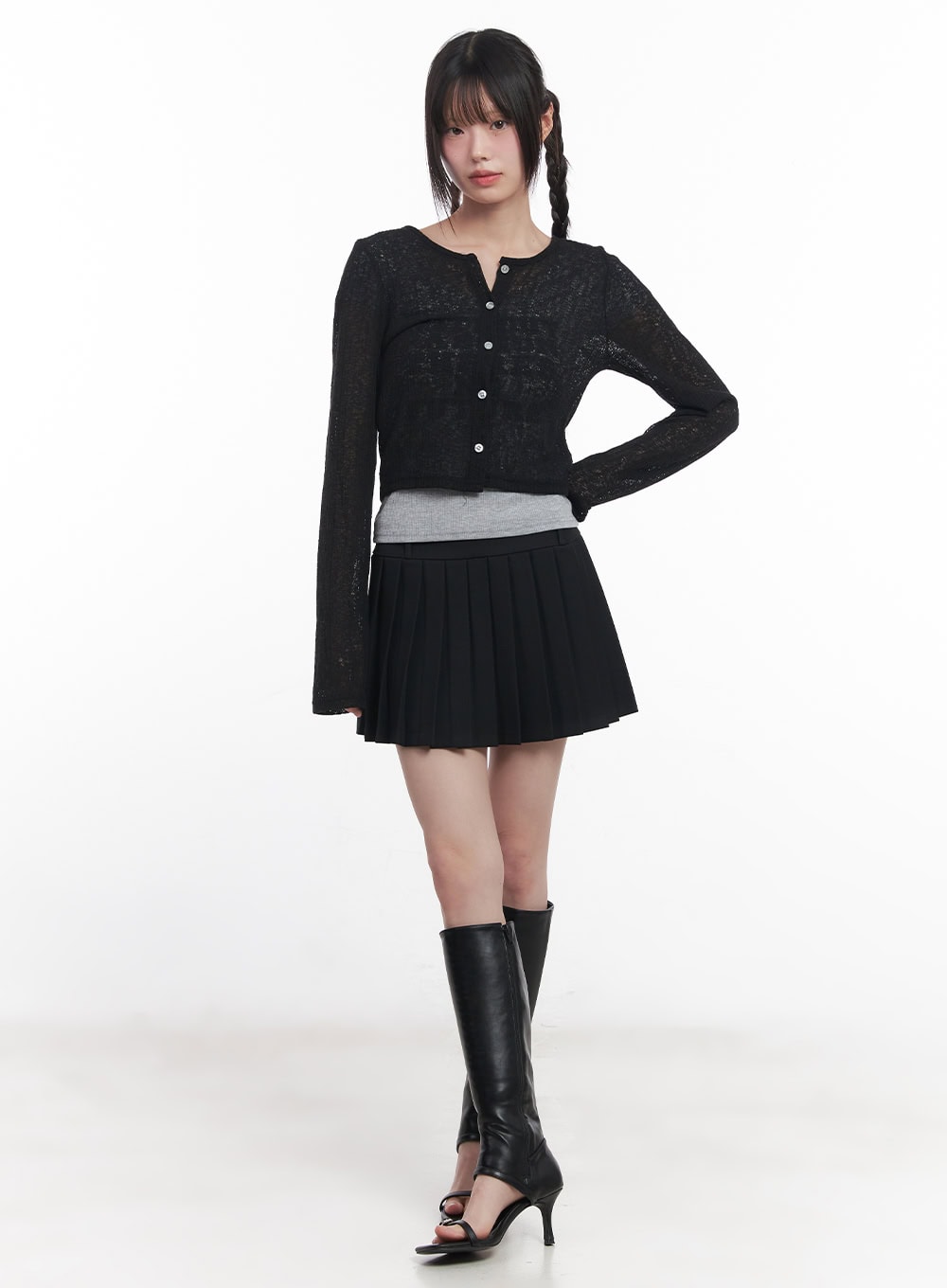 Sheer Buttoned Crop Cardigan CU506