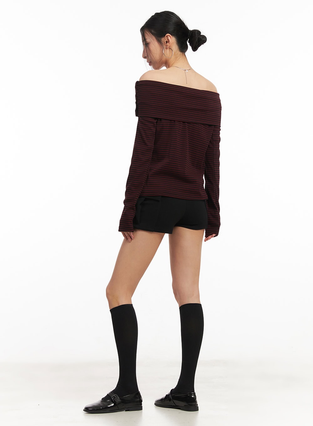 Striped Long-Sleeve Off-Shoulder Top CM503