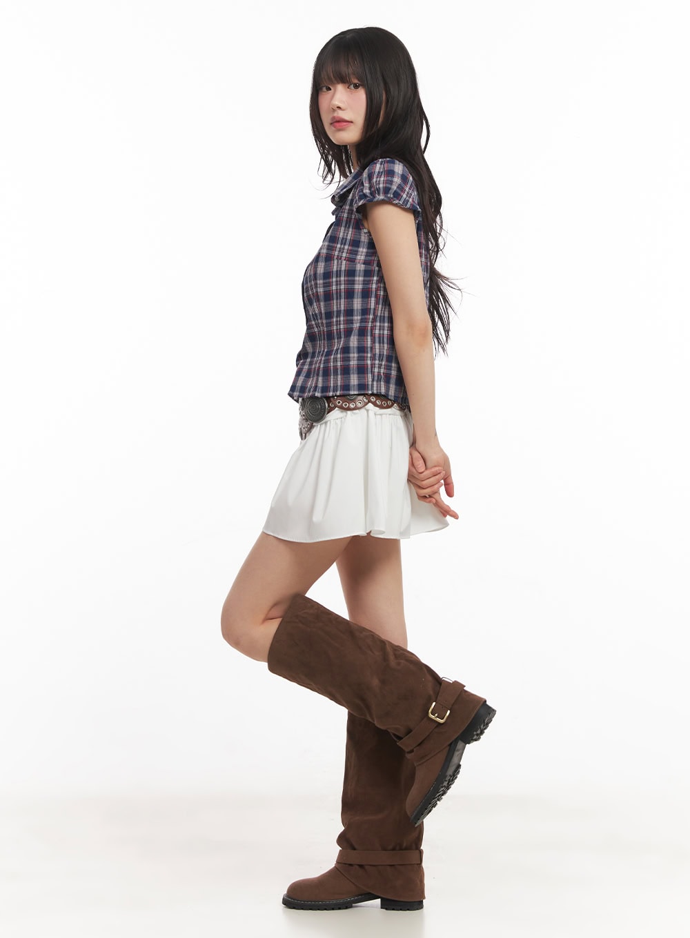 Pleated Mini Skort with Ribbon Shirring CA523