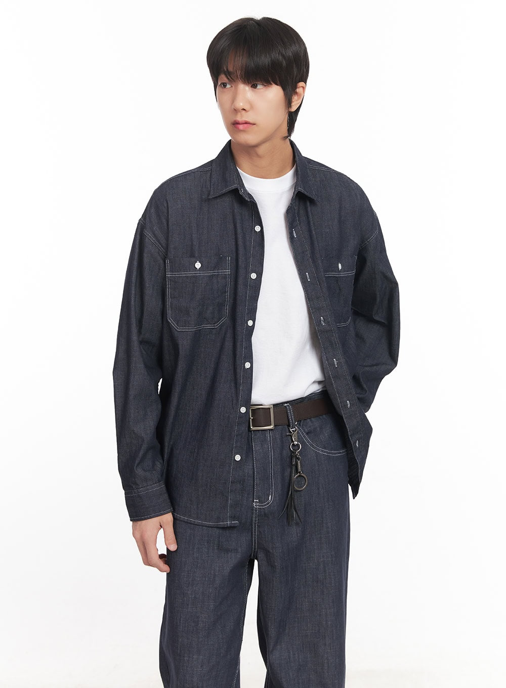 Men's Stitched Button-Up Denim Shirt IA510