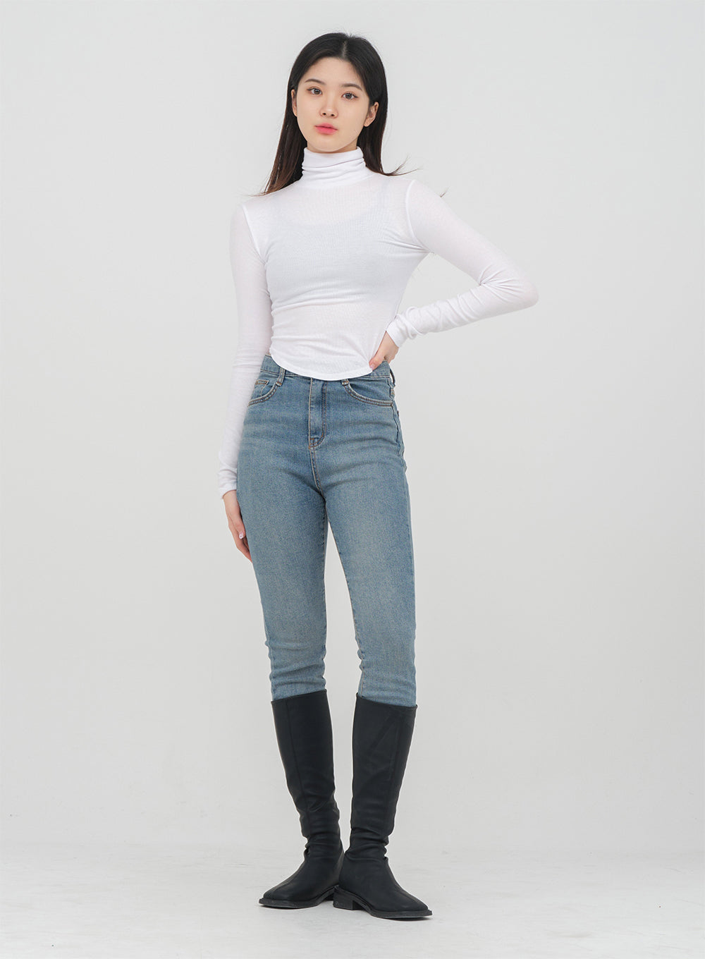 Unbalanced Hem Turtleneck Top