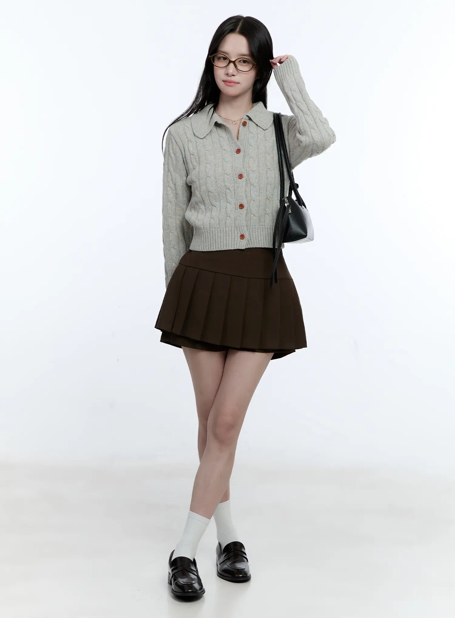 Button-Up Collared Cable Knit Cardigan CG514