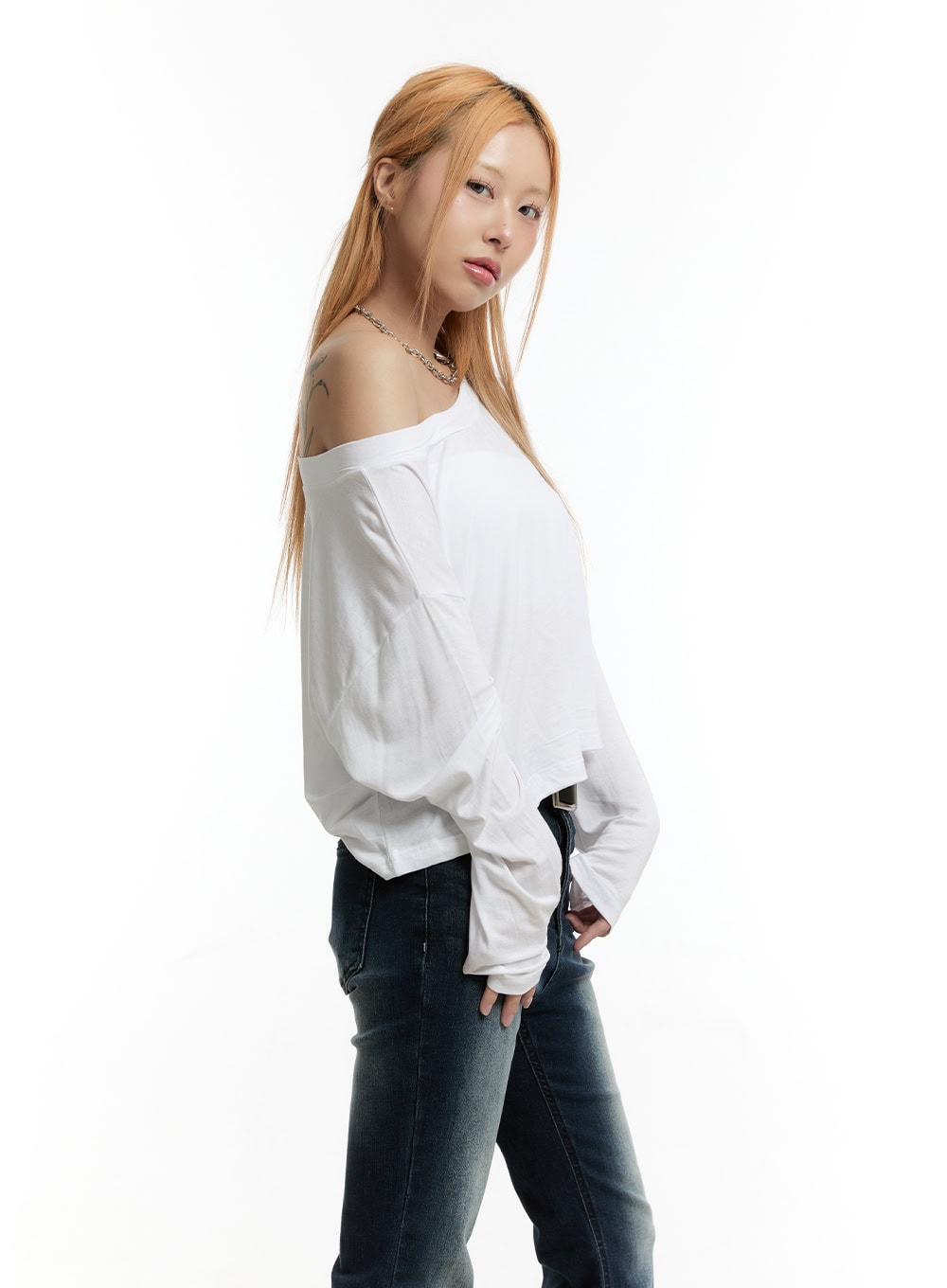 One-Shoulder Long-Sleeve Crop Top CY501