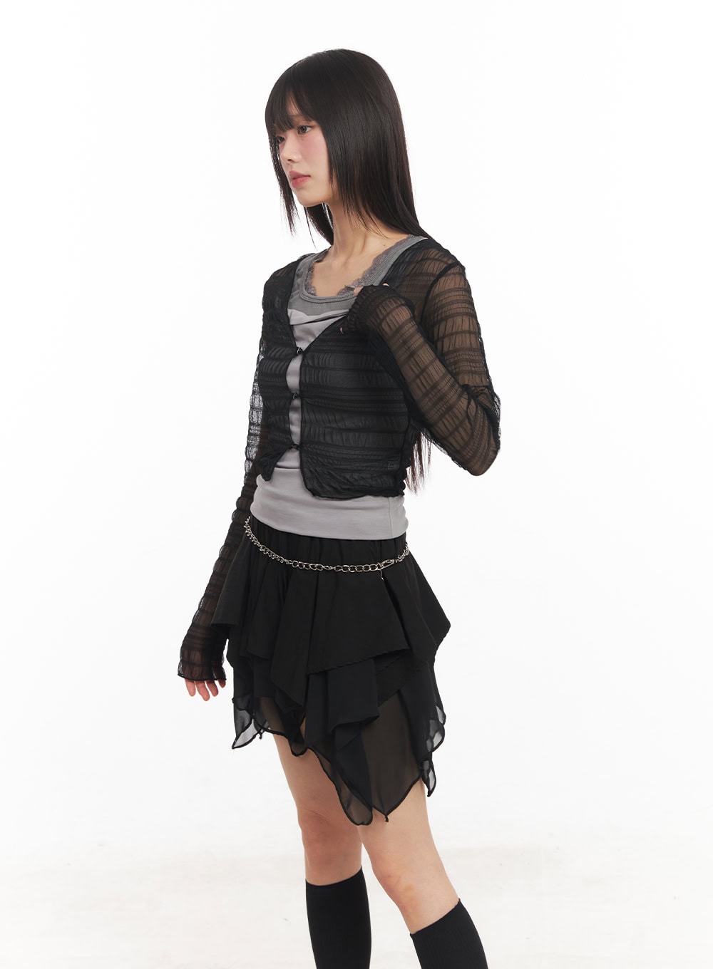 Sheer Chic Buttoned Cardigan CA523