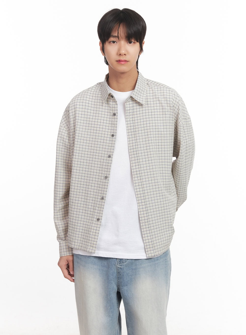 Men's Loose-Fit Checkered Collared Shirt IA510