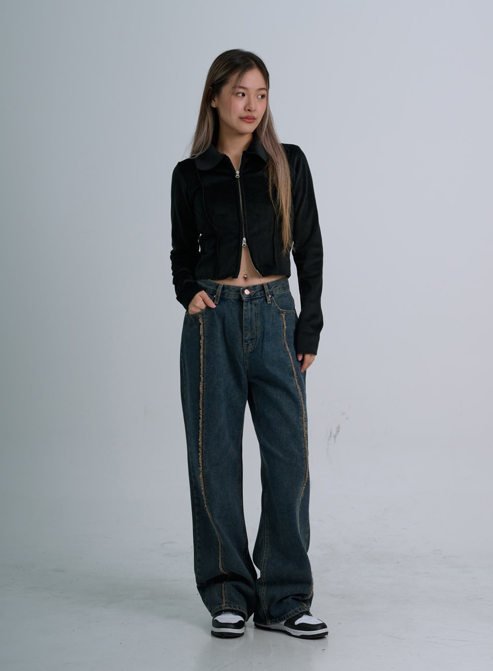 Retro Stitching Wide Denim Pants CO21