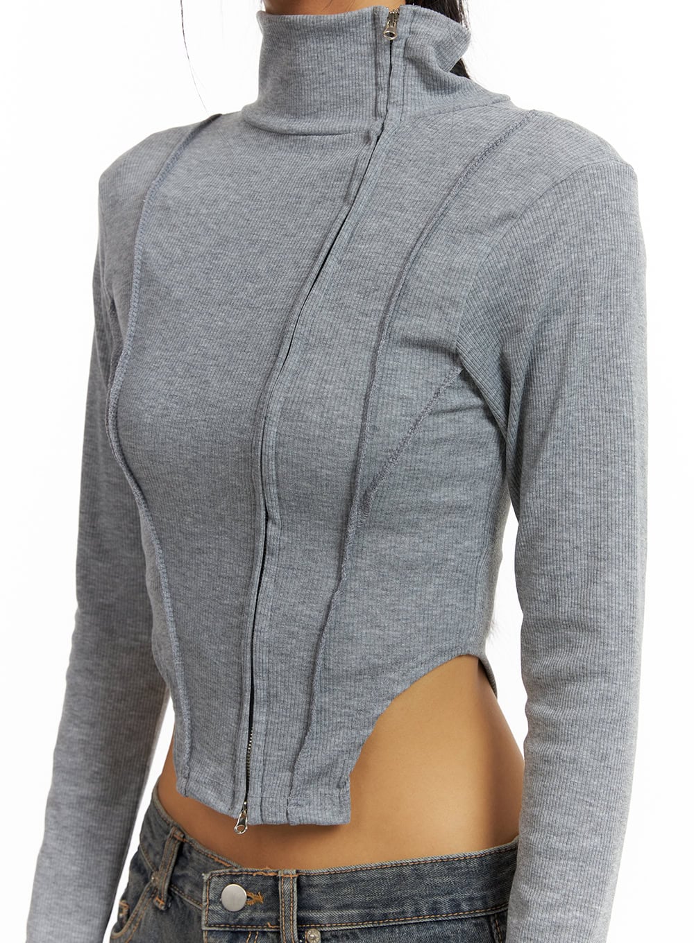 Zip-Up Long Sleeve Crop Top CA424