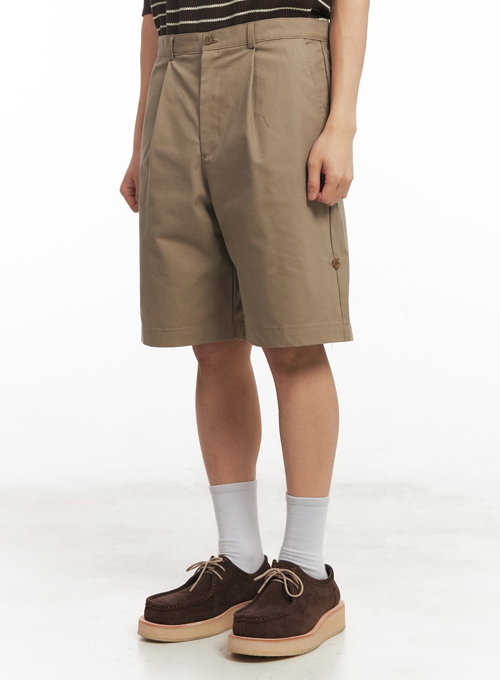 Men's Roll-Up Cotton Shorts (Dark Beige) IA518