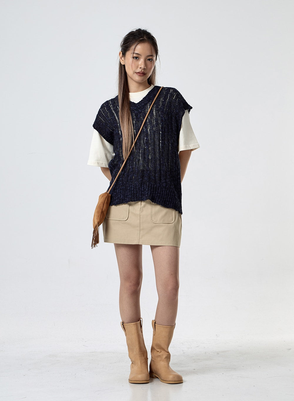 V-Neck Mesh Knitted Vest CG24